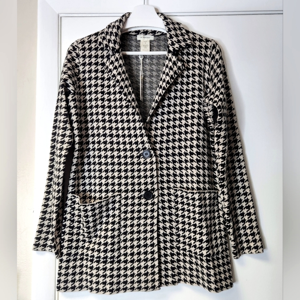 Max Studio Vintage Knit Black Houndstooth Unconstructed Blazer In Cream Black S. - Picture 15 of 16